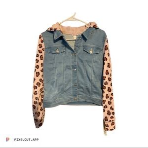 Cat and Jack Girls Hooded Jean Shirt Snap Down Cotton Sleeves Size XL14-16